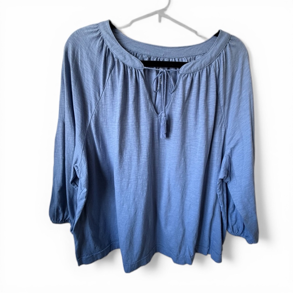 Craft & Barrow Blue Peasant Top 2X | Soft Cotton Blouse